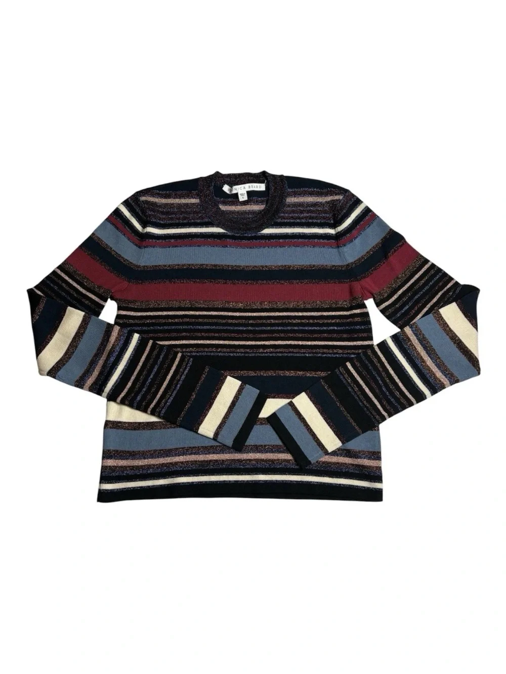 Veronica Beard Palmas Multicolored Metallic Striped Sweater Sz Small Cropped EUC